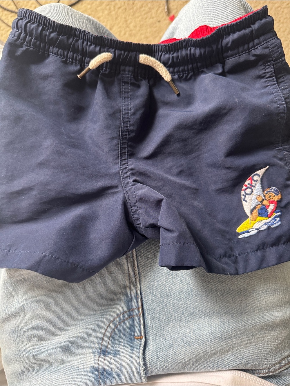 Navy Boys' Swim Shorts with Sailboat Embroidery